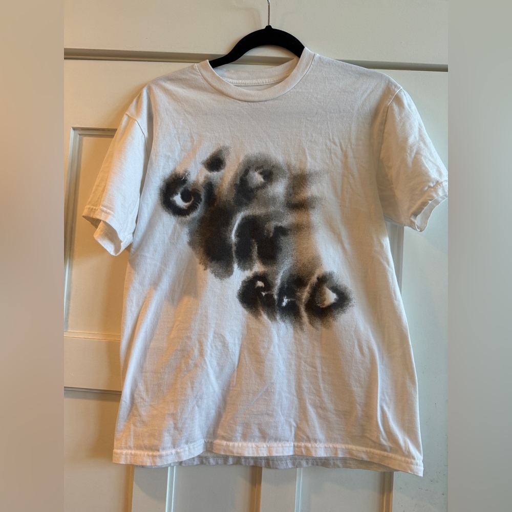 Girl in red band shirt White Graphic Tee with Black Design